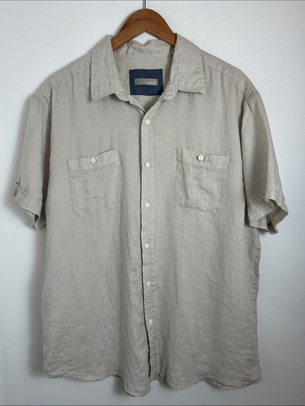 Bruno Men’s 100% Linen Button Shirt XL Beige Short Sleeve Summer Casual Beach